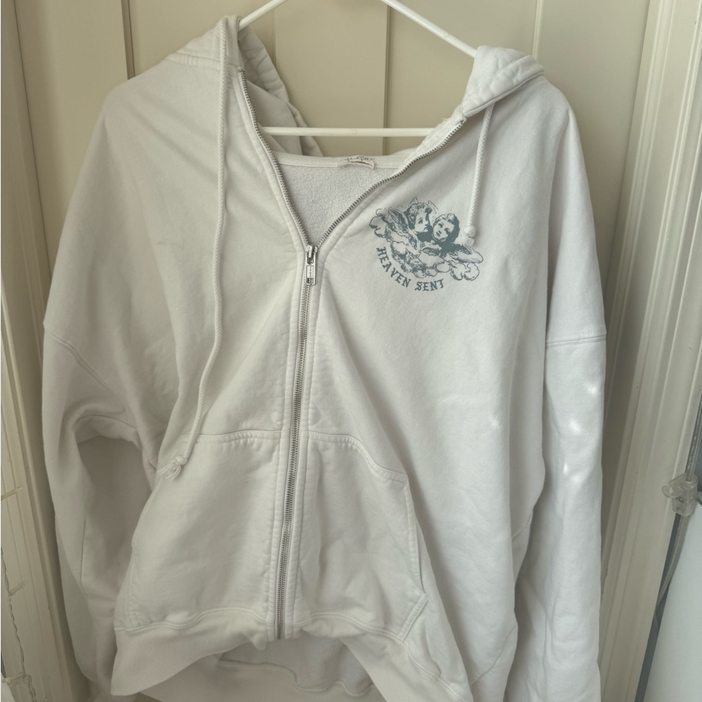 Brandy Melville White Zip-Up Hoodie